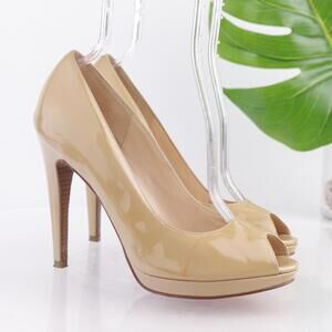 Cole Haan Womens Air Chelsea Pumps Size 9.5 Nude Tan Patent Heel Peep Toe Shoes